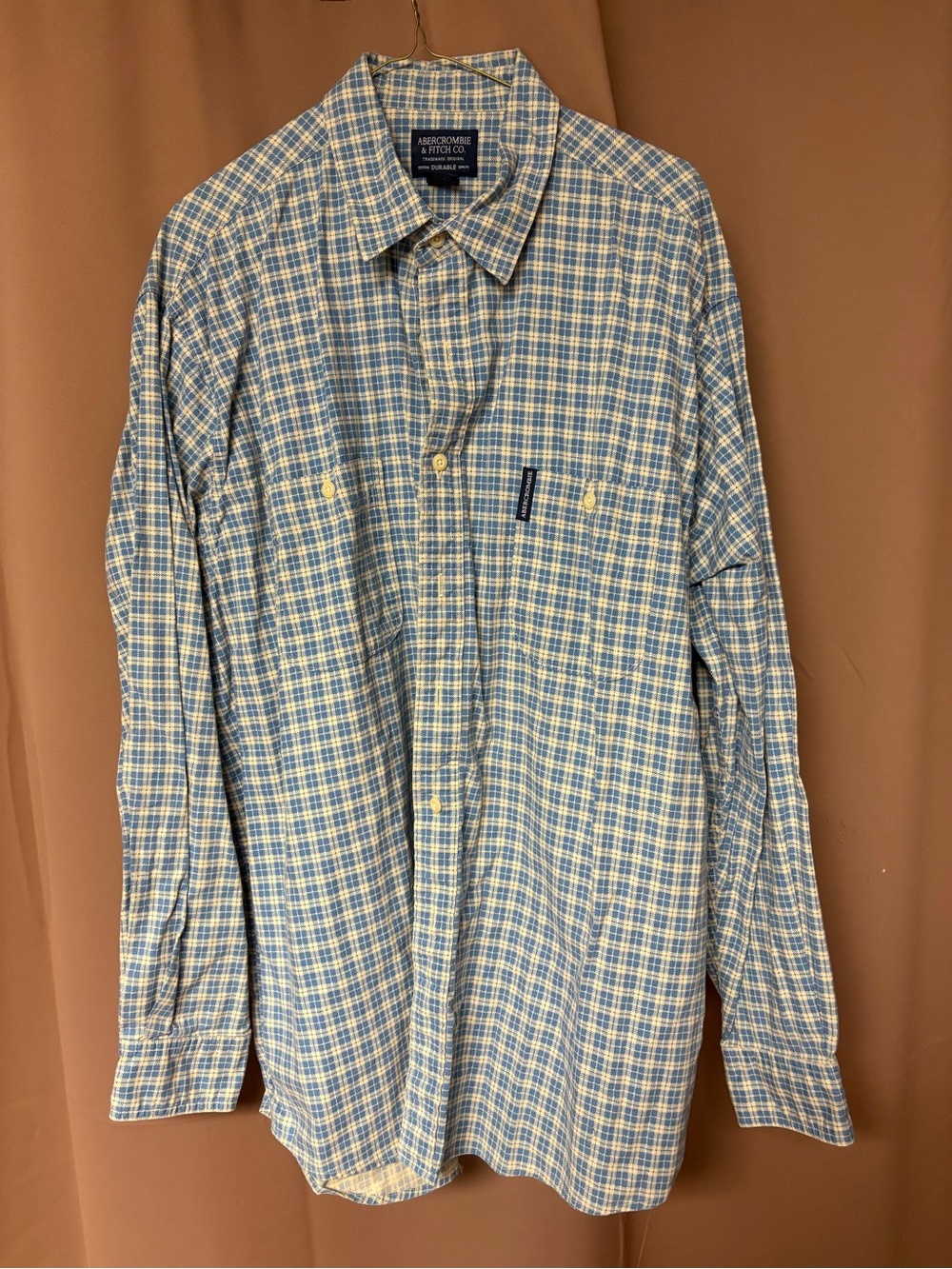 VTG 90s Abercrombie & Fitch Blue Plaid Buttondown Trademark Original Mens XL